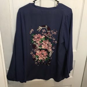 blue kimono with snake floral design